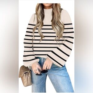 Size S, Women's 2024 Casual Turtleneck Long Lantern Sleeve Oversized Ribbed Knit